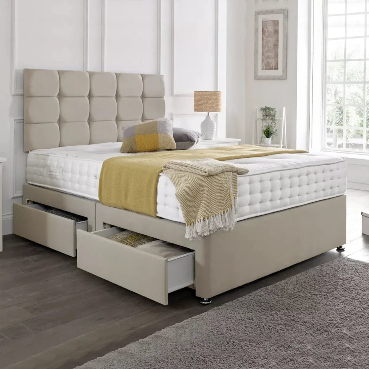 King Size Divan Bed with Optional Mattress & Storage Drawers
